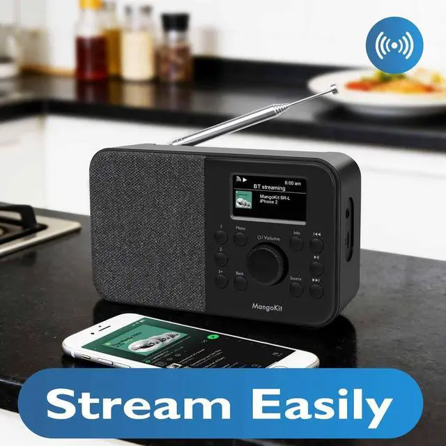 Alt view image 3 of 6 - SR-L Radio, Bluetooth, FM & Internet, 150 Presets- Black | Podcast player, 50,000+ internet stations, alarm clock, sleep timer, colour display, mains or battery, compact kitchen radio