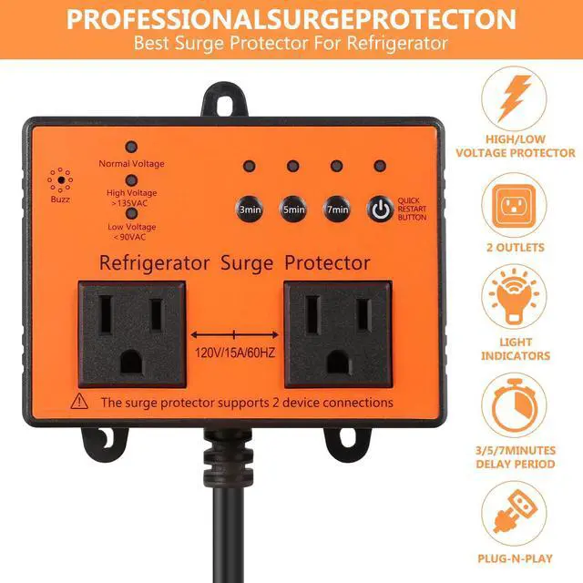 Alt view image 2 of 6 - Refrigerator Surge Protector, Double Outlet Voltage Protector for Home Appliances, Protects Refrigerators and Washing Machines from High and Low Voltages, Blackouts and Voltage Spikes