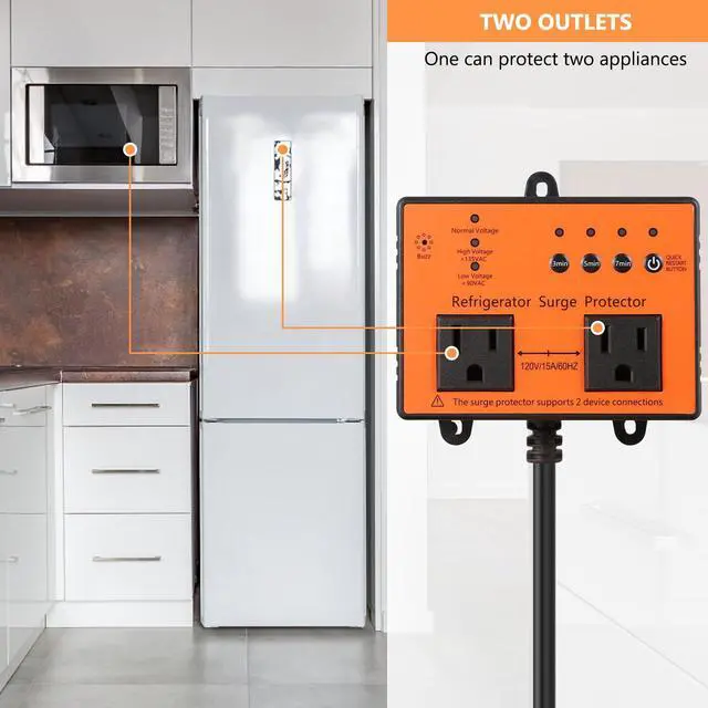 Alt view image 5 of 6 - Refrigerator Surge Protector, Double Outlet Voltage Protector for Home Appliances, Protects Refrigerators and Washing Machines from High and Low Voltages, Blackouts and Voltage Spikes