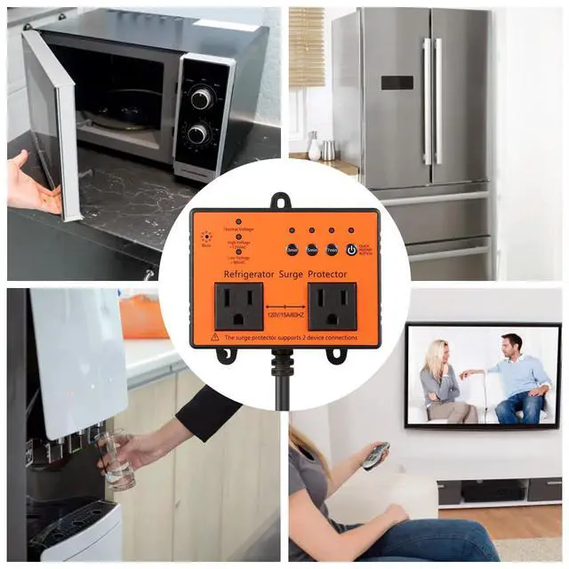 Alt view image 6 of 6 - Refrigerator Surge Protector, Double Outlet Voltage Protector for Home Appliances, Protects Refrigerators and Washing Machines from High and Low Voltages, Blackouts and Voltage Spikes