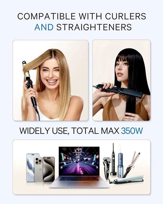 Alt view image 2 of 7 - 350W Voltage Converter US to Europe - 220V to 110V Converter for European Travel, Power Adapter Combo with PD Chargers for Hair Straightener Shaver Toothbrush CPAP Laptop Camera Phone