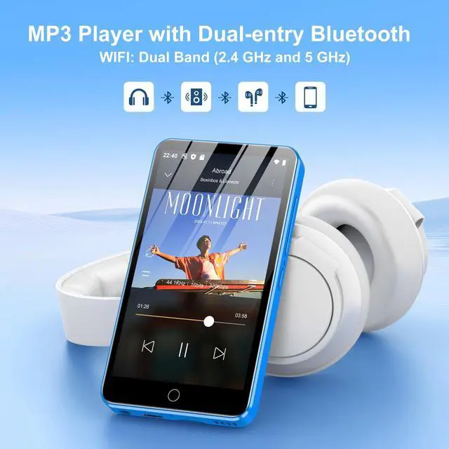 Alt view image 3 of 7 - 80GB MP3 Player with Bluetooth and WiFi, Music Player with Spotify,Pandora,Amazon Music,4" Touch Screen Android MP4& MP3 Player for Kids with Libby,Audible,Spotify Kids(Black) (Blue)
