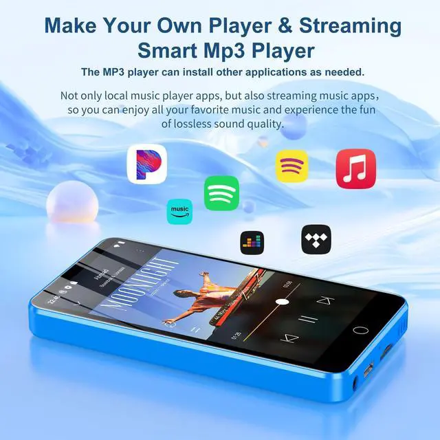 Alt view image 2 of 7 - 80GB MP3 Player with Bluetooth and WiFi, Music Player with Spotify,Pandora,Amazon Music,4" Touch Screen Android MP4& MP3 Player for Kids with Libby,Audible,Spotify Kids(Black) (Blue)