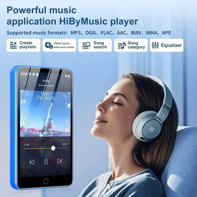 Alt view image 6 of 7 - 80GB MP3 Player with Bluetooth and WiFi, Music Player with Spotify,Pandora,Amazon Music,4" Touch Screen Android MP4& MP3 Player for Kids with Libby,Audible,Spotify Kids(Black) (Blue)