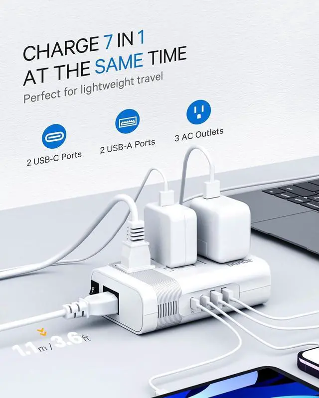 Alt view image 3 of 7 - 350W Voltage Converter US to Europe - 220V to 110V Converter for European Travel, Power Adapter Combo with PD Chargers for Hair Straightener Shaver Toothbrush CPAP Laptop Camera Phone