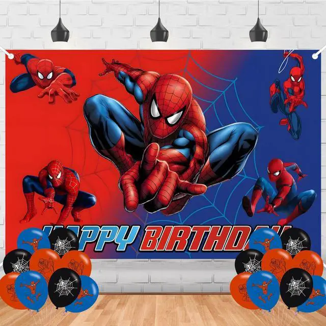 Main image of Spider Web Birthday Backdrop,Cartoon Spider Hero Poster for Movie Theme Party Decorations Anime Birthday Supplies Background Studio Shoot Photo Props