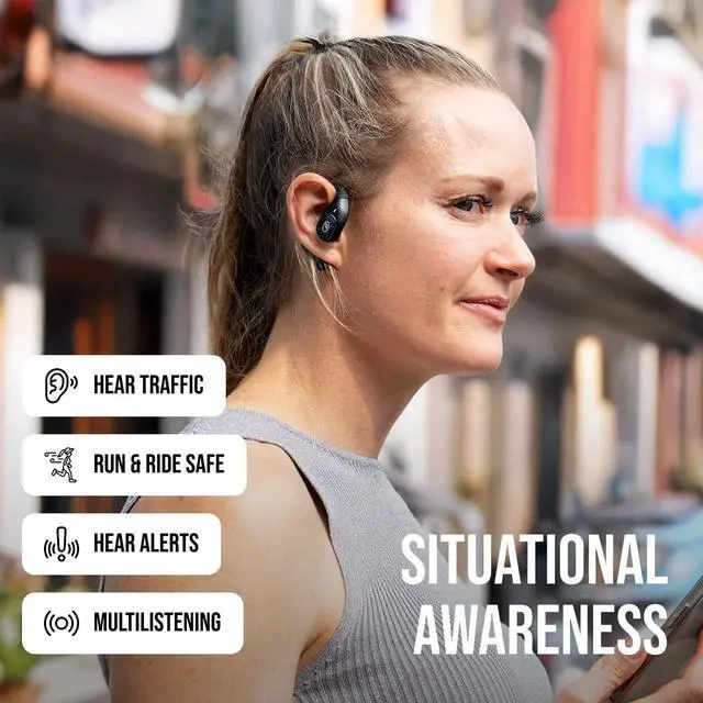 Alt view image 5 of 7 - WallaBuds Fit Open Ear Headphones - Wireless Open Earbuds with Open Fit Design, Premium Sound Quality Ear Buds, IPX4 Water Resistant, Bluetooth 5.3, USB-C Fast Charging Case, 28 Hours Battery Life