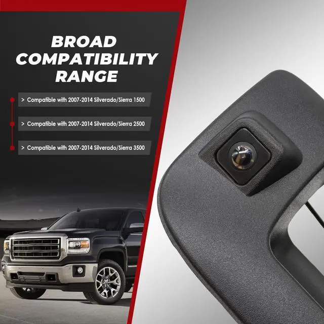 Alt view image 2 of 7 - Rear View Tailgate Handle Camera Fit 2007-2014 Silverado/Sierra | Fit 2007-2014 1500 2500 HD 3500 HD,22755304,Tailgate Rear View Park Assist Camera,Tailgate Door Handle,Angle 170°