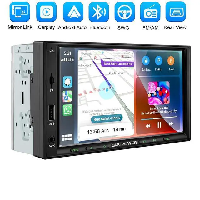 Alt view image 2 of 7 - 7 Inch Double Din Car Stereo with Wireless Apple Carplay & Android Auto Navi Radio Head Unit with Touch Screen Bluetooth AM/FM Receiver/Mirror Link/Backup Camera/TF/AUX/USB Input