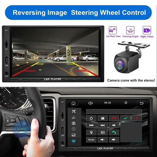 Alt view image 5 of 7 - 7 Inch Double Din Car Stereo with Wireless Apple Carplay & Android Auto Navi Radio Head Unit with Touch Screen Bluetooth AM/FM Receiver/Mirror Link/Backup Camera/TF/AUX/USB Input