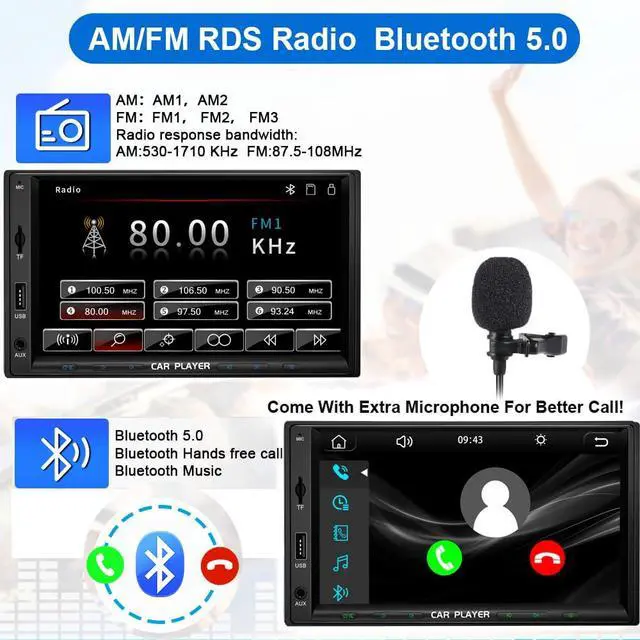 Alt view image 4 of 7 - 7 Inch Double Din Car Stereo with Wireless Apple Carplay & Android Auto Navi Radio Head Unit with Touch Screen Bluetooth AM/FM Receiver/Mirror Link/Backup Camera/TF/AUX/USB Input