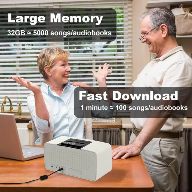 Alt view image 4 of 6 - Simple Music Player for Elderly, Easy Audiobook Player with 32GB TF Card & Card Reader for Dementia, Alzheimers, Visually Impaired, Low Vision Patients, Wired - GrayishWhite