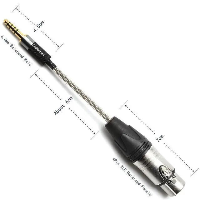 Alt view image 4 of 7 - 4.4mm Balanced Male to 4 Pin XLR Balanced Female Portable Headphone Adapter Cable 6N Single Crystal Silver Headphone Jack Convert Cable for Audio Players with 4.4mm Ports