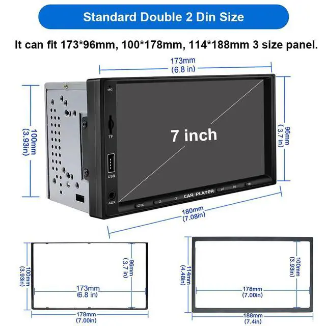 Alt view image 7 of 7 - 7 Inch Double Din Car Stereo with Wireless Apple Carplay & Android Auto Navi Radio Head Unit with Touch Screen Bluetooth AM/FM Receiver/Mirror Link/Backup Camera/TF/AUX/USB Input