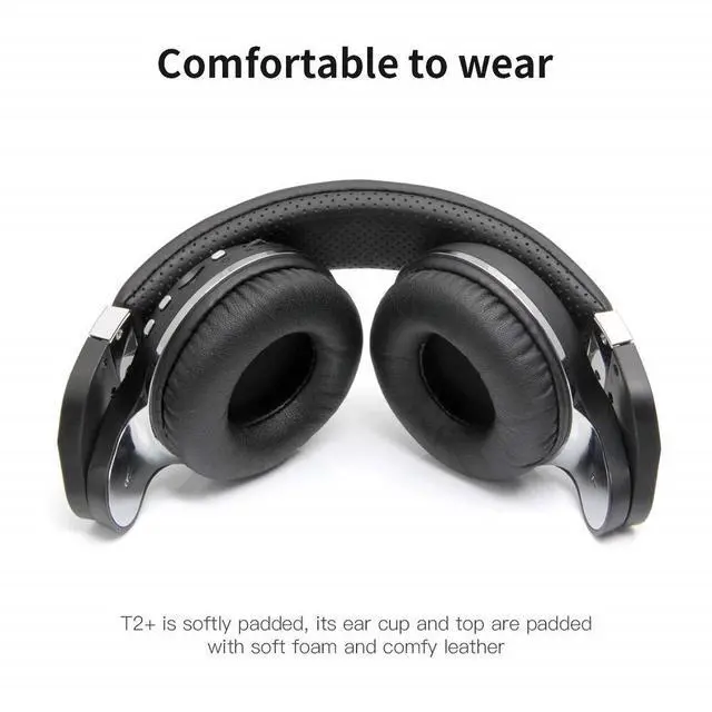 Alt view image 4 of 6 - T2 Plus Turbine Wireless Bluetooth Headphones with Mic/Micro SD Card Slot/FM Radio (Black)