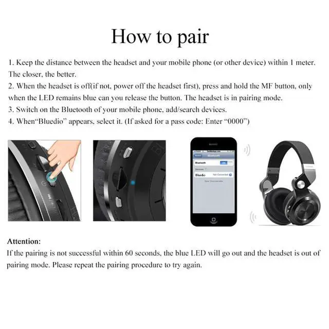 Alt view image 5 of 6 - T2 Plus Turbine Wireless Bluetooth Headphones with Mic/Micro SD Card Slot/FM Radio (Black)
