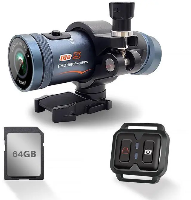 Main image of Motorcycle Dash Cam Front and Rear with GPS & WiFi, Dual Camera Helmet & Bike Recorder with Sony Starvis IMX307 Sensor, Remote Control, Waterproof Riding Camera, Night Vision, 64GB Card Included