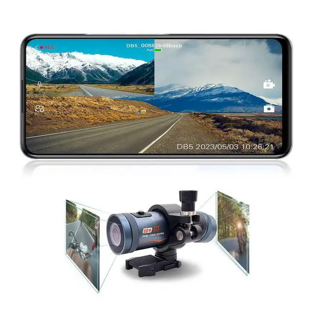Alt view image 4 of 7 - Motorcycle Dash Cam Front and Rear with GPS & WiFi, Dual Camera Helmet & Bike Recorder with Sony Starvis IMX307 Sensor, Remote Control, Waterproof Riding Camera, Night Vision, 64GB Card Included