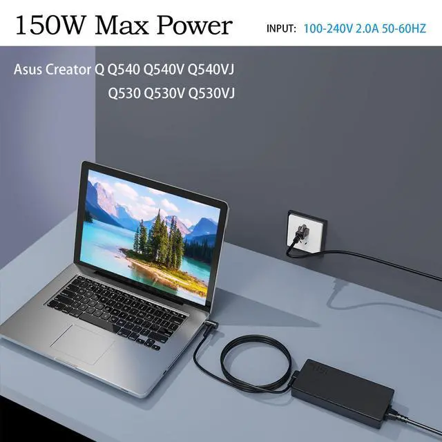 Alt view image 6 of 6 - 150W 7.5A AC Charger fit for ASUS Creator Q Q540V Q530V Q540VJ Q530VJ Q540 | Q530 Q540VJ-I93050 Gaming Laptop Adapter Supply Cord 4.5*3.0mm tip