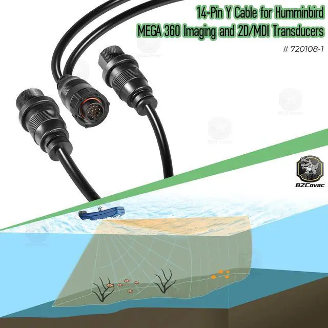 Alt view image 2 of 7 - 720108-1 14 M360 2DDI Y Transducer Adapter Cable, Compatible with Humminbird MEGA 360 and 2D/MDI Transducers, 14-Pin Y Cable