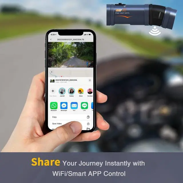 Alt view image 7 of 7 - Motorcycle Dash Cam Front and Rear with GPS & WiFi, Dual Camera Helmet & Bike Recorder with Sony Starvis IMX307 Sensor, Remote Control, Waterproof Riding Camera, Night Vision, 64GB Card Included