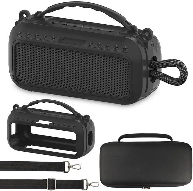 Main image of Silicone Cover and Carrying Case for Bose SoundLink Plus Speaker | Protective Cases with Handle and Shoulder Strap, Soft Silicone Cover and Hard Travel Case (Black)