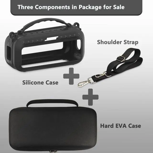 Alt view image 3 of 7 - Silicone Cover and Carrying Case for Bose SoundLink Plus Speaker | Protective Cases with Handle and Shoulder Strap, Soft Silicone Cover and Hard Travel Case (Black)
