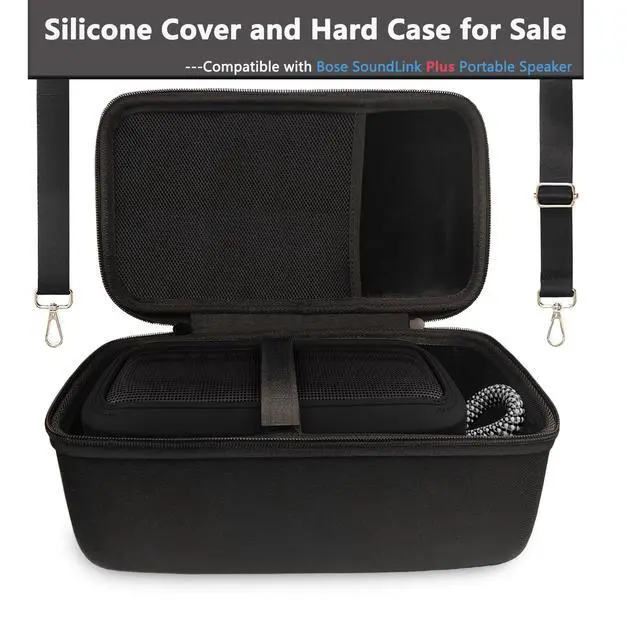 Alt view image 2 of 7 - Silicone Cover and Carrying Case for Bose SoundLink Plus Speaker | Protective Cases with Handle and Shoulder Strap, Soft Silicone Cover and Hard Travel Case (Black)