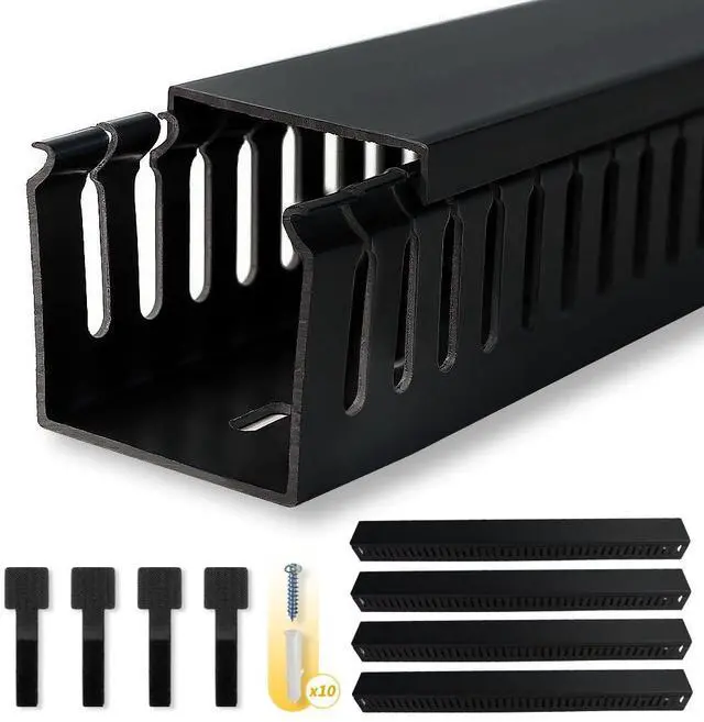 Main image of Cable Raceway, 95" Open Slot Cable Management Kit with Upgraded Snap Structure,Wire Cover Cord Hider for Under Desk&Industrial Network/PC/TVs- 23.6" X 1.97" X 2.4" X 4PCS (LWH,Black)