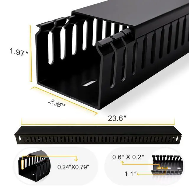 Alt view image 2 of 6 - Cable Raceway, 95" Open Slot Cable Management Kit with Upgraded Snap Structure,Wire Cover Cord Hider for Under Desk&Industrial Network/PC/TVs- 23.6" X 1.97" X 2.4" X 4PCS (LWH,Black)