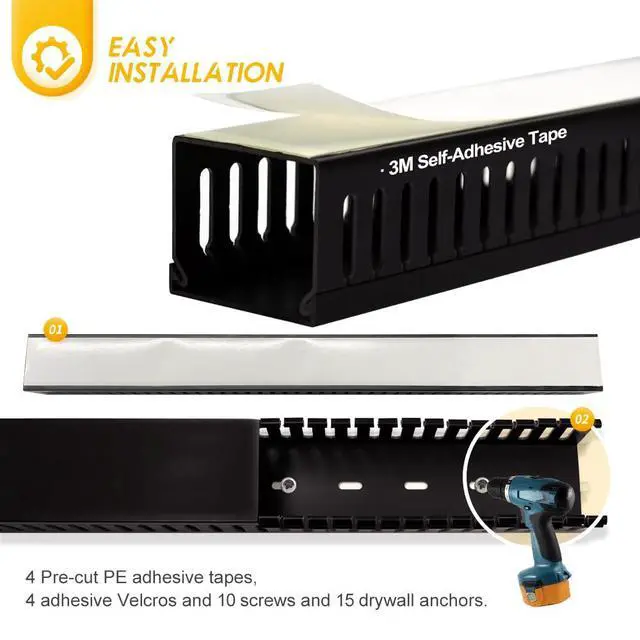 Alt view image 4 of 6 - Cable Raceway, 95" Open Slot Cable Management Kit with Upgraded Snap Structure,Wire Cover Cord Hider for Under Desk&Industrial Network/PC/TVs- 23.6" X 1.97" X 2.4" X 4PCS (LWH,Black)