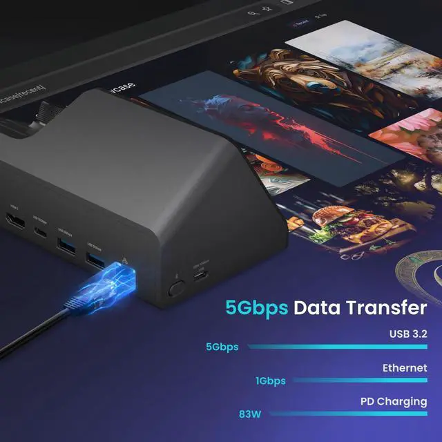 Alt view image 7 of 7 - H1E USB C Docking Station with AI Voice Recorder, Free Transcription & Summarization, 4K HDMI, 1Gbps Ethernet, 5Gbps Data Transfers, 83W PD, Laptop Docking Station for Windows/Mac/ChromeOS (H1E)