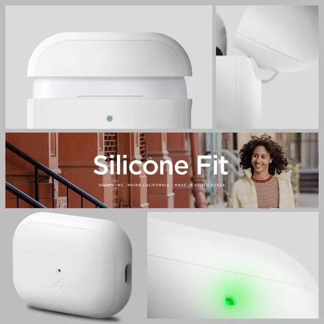 Alt view image 2 of 6 - Silicone Fit Designed for AirPods Pro 2 Case (2022/2023) | Soft Silicone Case with Lanyard, Wireless Charging Compatible - White / Gray