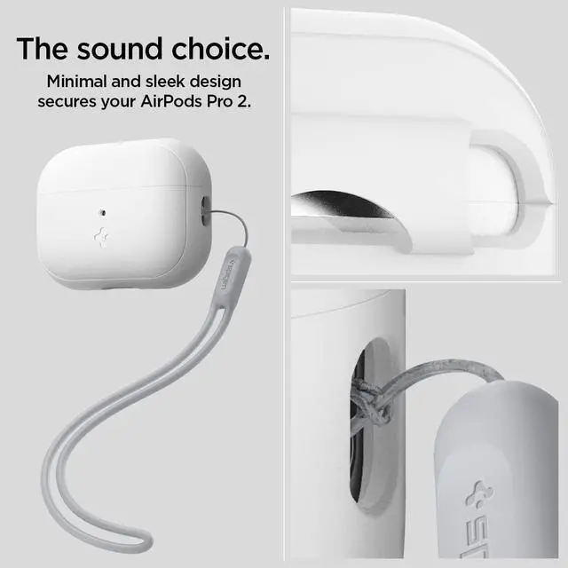 Alt view image 3 of 6 - Silicone Fit Designed for AirPods Pro 2 Case (2022/2023) | Soft Silicone Case with Lanyard, Wireless Charging Compatible - White / Gray