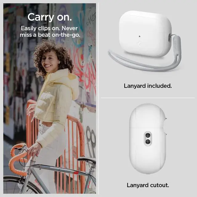 Alt view image 4 of 6 - Silicone Fit Designed for AirPods Pro 2 Case (2022/2023) | Soft Silicone Case with Lanyard, Wireless Charging Compatible - White / Gray