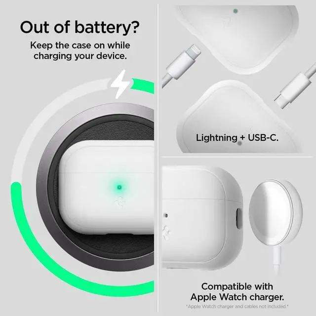 Alt view image 5 of 6 - Silicone Fit Designed for AirPods Pro 2 Case (2022/2023) | Soft Silicone Case with Lanyard, Wireless Charging Compatible - White / Gray