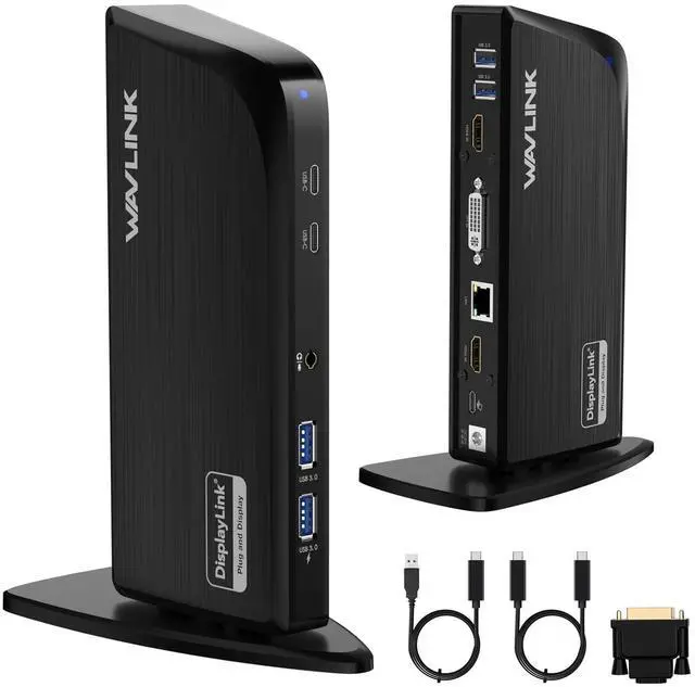 Main image of Displaylink Docking Station, 12-in-1 Triple Monitor Docking Station | 4K HDMI, 2K HDMI, 2K DVI, Gigabit Ethernet, 6X 5Gbps USB A/C, Audio for Mac (DisplayLink Driver Required)/Windows/Chrome