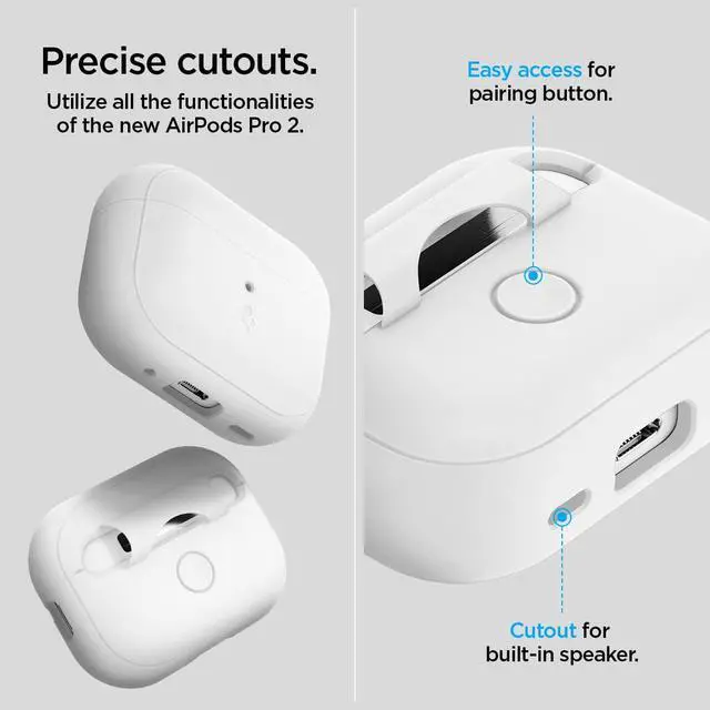 Alt view image 6 of 6 - Silicone Fit Designed for AirPods Pro 2 Case (2022/2023) | Soft Silicone Case with Lanyard, Wireless Charging Compatible - White / Gray