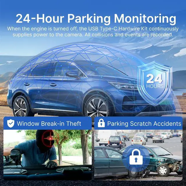 Alt view image 2 of 7 - USB Type-C Hardwire Kit for S1 and Mini Series Dash Cameras | Activates 24H parking mode, intelligent low voltage protection, 3.5M/11.5ft car charger power cable, 12V/24V support