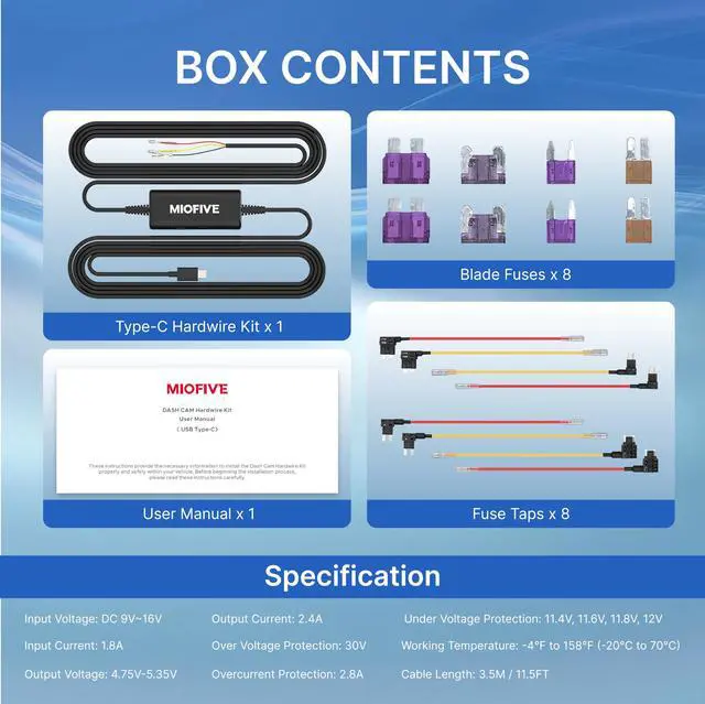 Alt view image 7 of 7 - USB Type-C Hardwire Kit for S1 and Mini Series Dash Cameras | Activates 24H parking mode, intelligent low voltage protection, 3.5M/11.5ft car charger power cable, 12V/24V support