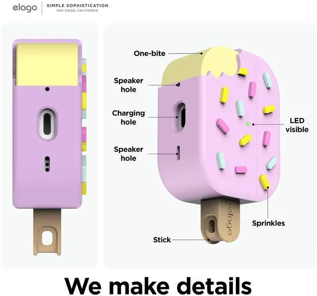 Alt view image 4 of 7 - Ice Cream Case for AirPods Pro 2 | Carabiner Included, Supports Wireless Charging, Full Protection (Blueberry)