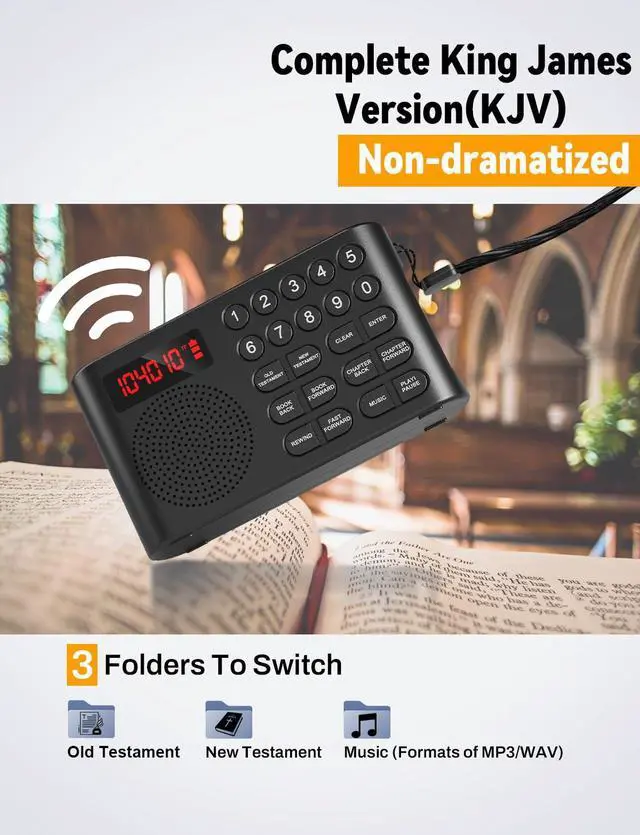 Alt view image 2 of 6 - KJV Audio Bible Player, King James Version Electronic Bible, Electronic Holy Bible Audio Player for Seniors Elderly, Visually Impaired, Dyslexics, Non-Readers - KJV (King James Version)