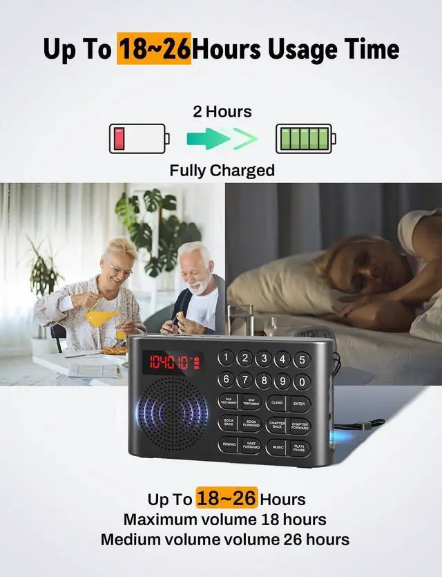 Alt view image 3 of 6 - KJV Audio Bible Player, King James Version Electronic Bible, Electronic Holy Bible Audio Player for Seniors Elderly, Visually Impaired, Dyslexics, Non-Readers - KJV (King James Version)