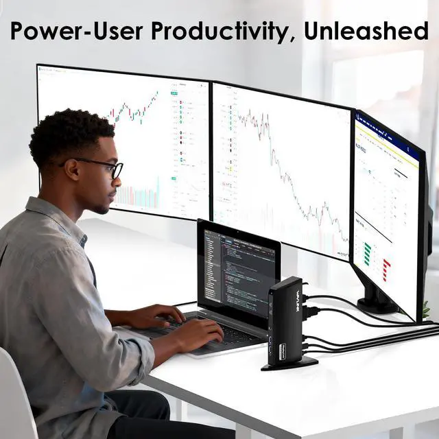 Alt view image 6 of 7 - Displaylink Docking Station, 12-in-1 Triple Monitor Docking Station | 4K HDMI, 2K HDMI, 2K DVI, Gigabit Ethernet, 6X 5Gbps USB A/C, Audio for Mac (DisplayLink Driver Required)/Windows/Chrome