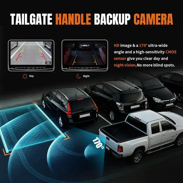 Alt view image 3 of 7 - Metal Tailgate Handle Backup Camera for 1999-06 Chevy Silverado GMC Sierra | Tail gate Latch with Bezel Trim Rod Clips, 170° Wide-angle Night Vision Waterproof Rear View Camera OE# 15228539