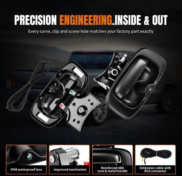 Alt view image 5 of 7 - Metal Tailgate Handle Backup Camera for 1999-06 Chevy Silverado GMC Sierra | Tail gate Latch with Bezel Trim Rod Clips, 170° Wide-angle Night Vision Waterproof Rear View Camera OE# 15228539