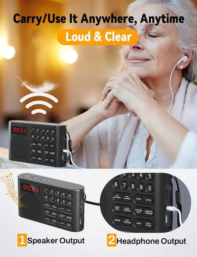Alt view image 5 of 6 - KJV Audio Bible Player, King James Version Electronic Bible, Electronic Holy Bible Audio Player for Seniors Elderly, Visually Impaired, Dyslexics, Non-Readers - KJV (King James Version)