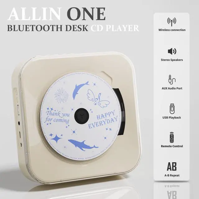 Alt view image 2 of 7 - Off White Audio CD Player with Speakers for Home Decor (CD909)