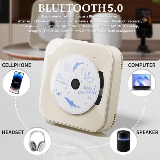 Alt view image 3 of 7 - Off White Audio CD Player with Speakers for Home Decor (CD909)