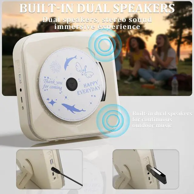 Alt view image 4 of 7 - Off White Audio CD Player with Speakers for Home Decor (CD909)